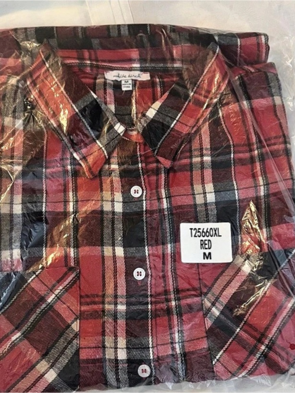 White Birch T25660XL Plaid Longline Shacket in Red & Black Size Medium NWT
